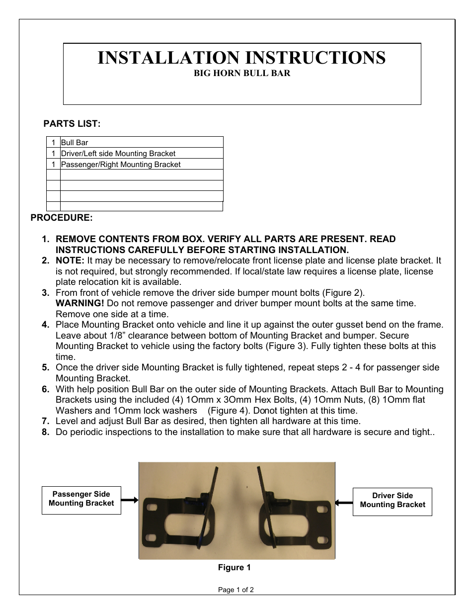 Aries Automotive 45-3012 User Manual | 2 pages