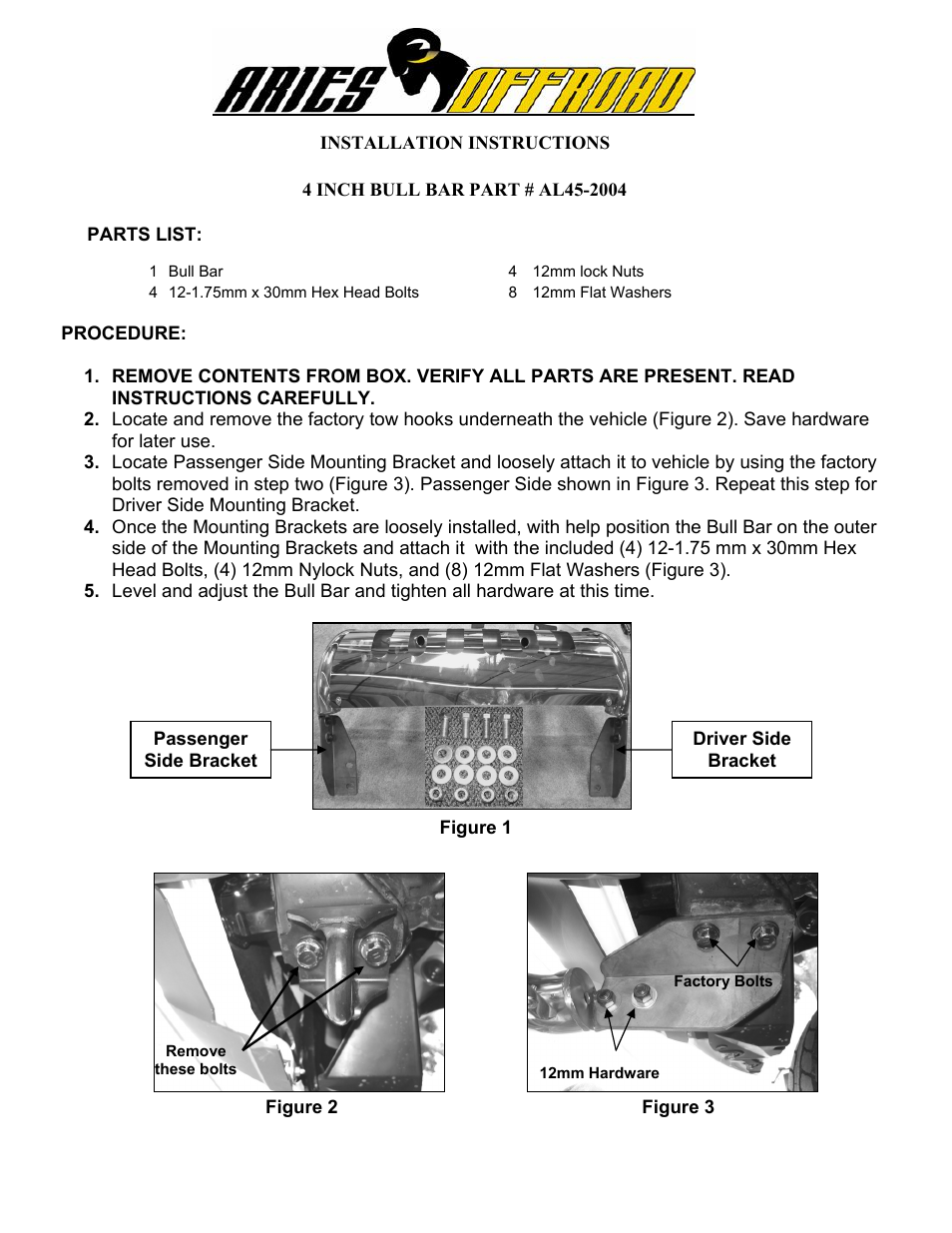 Aries Automotive AL45-2004 User Manual | 1 page