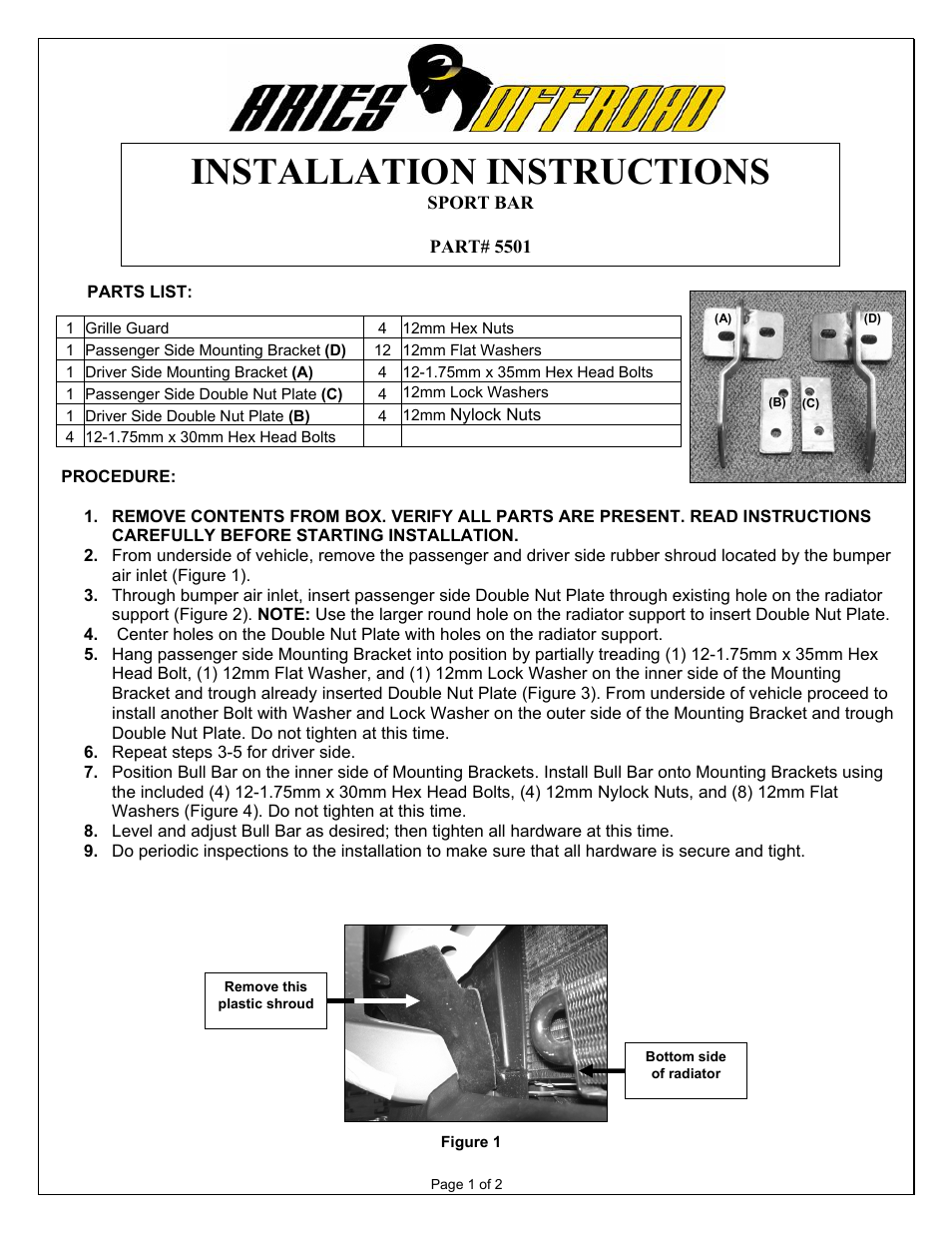 Aries Automotive 5501 User Manual | 2 pages