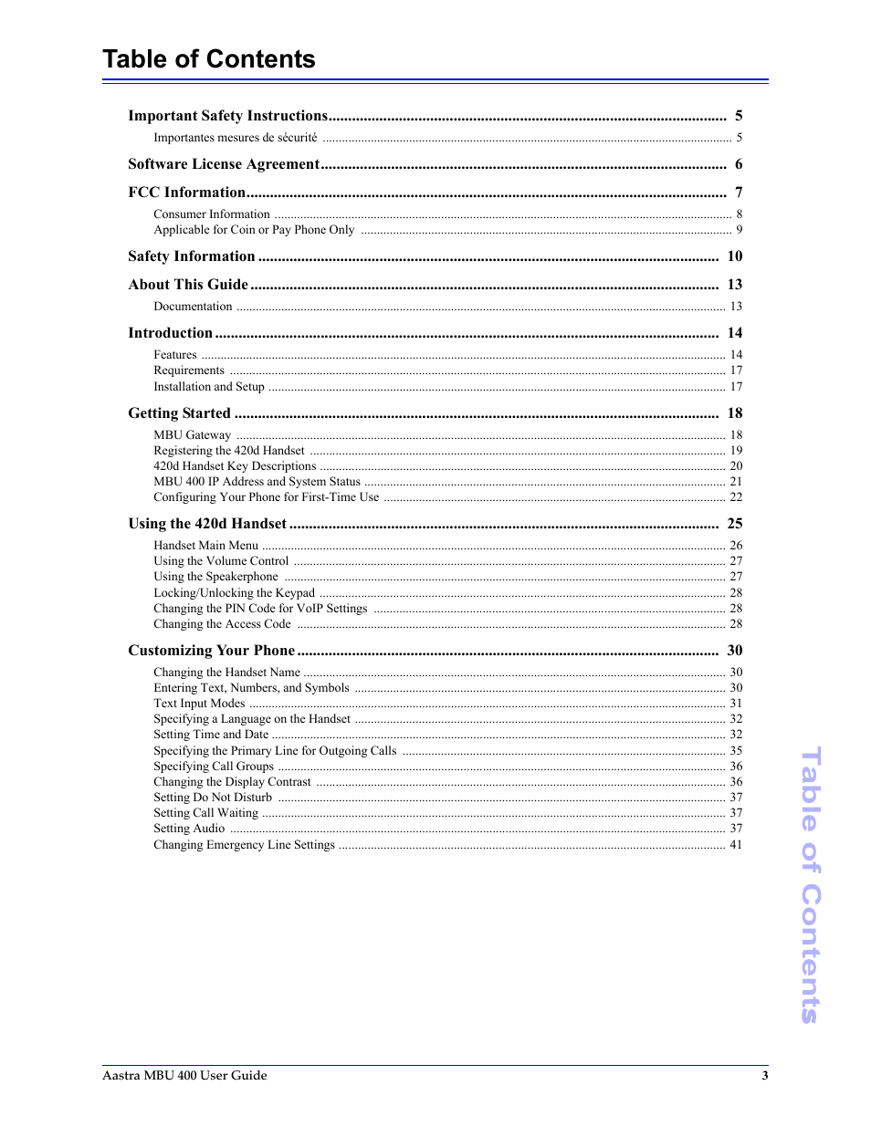 Aastra Telecom MBU 400 41-001286-00 User Manual | Page 3 / 72