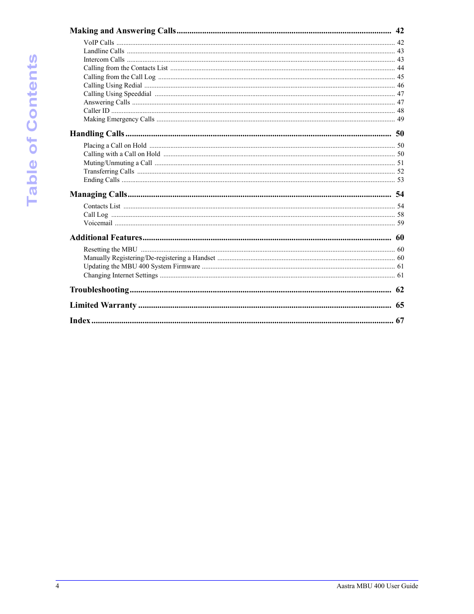 Aastra Telecom MBU 400 41-001286-00 User Manual | Page 4 / 72