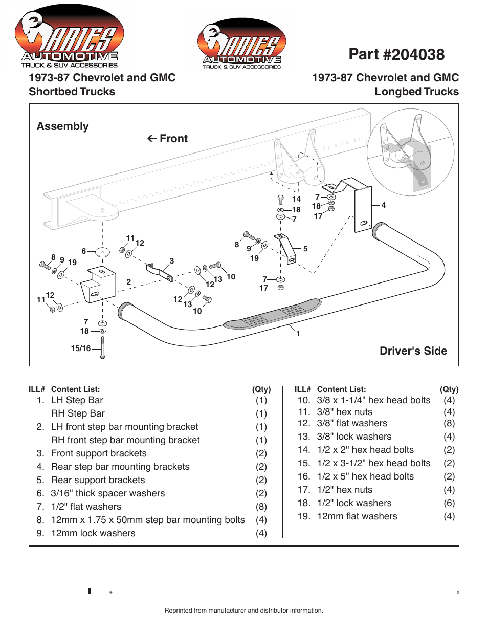 Aries Automotive 204037 User Manual | 2 pages