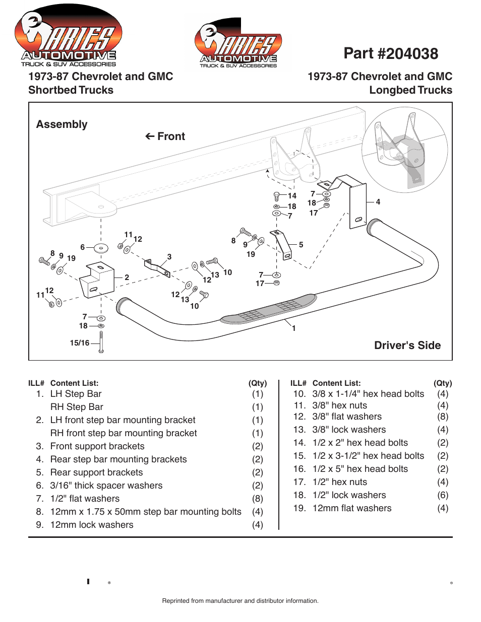 Aries Automotive 204038 User Manual | 2 pages