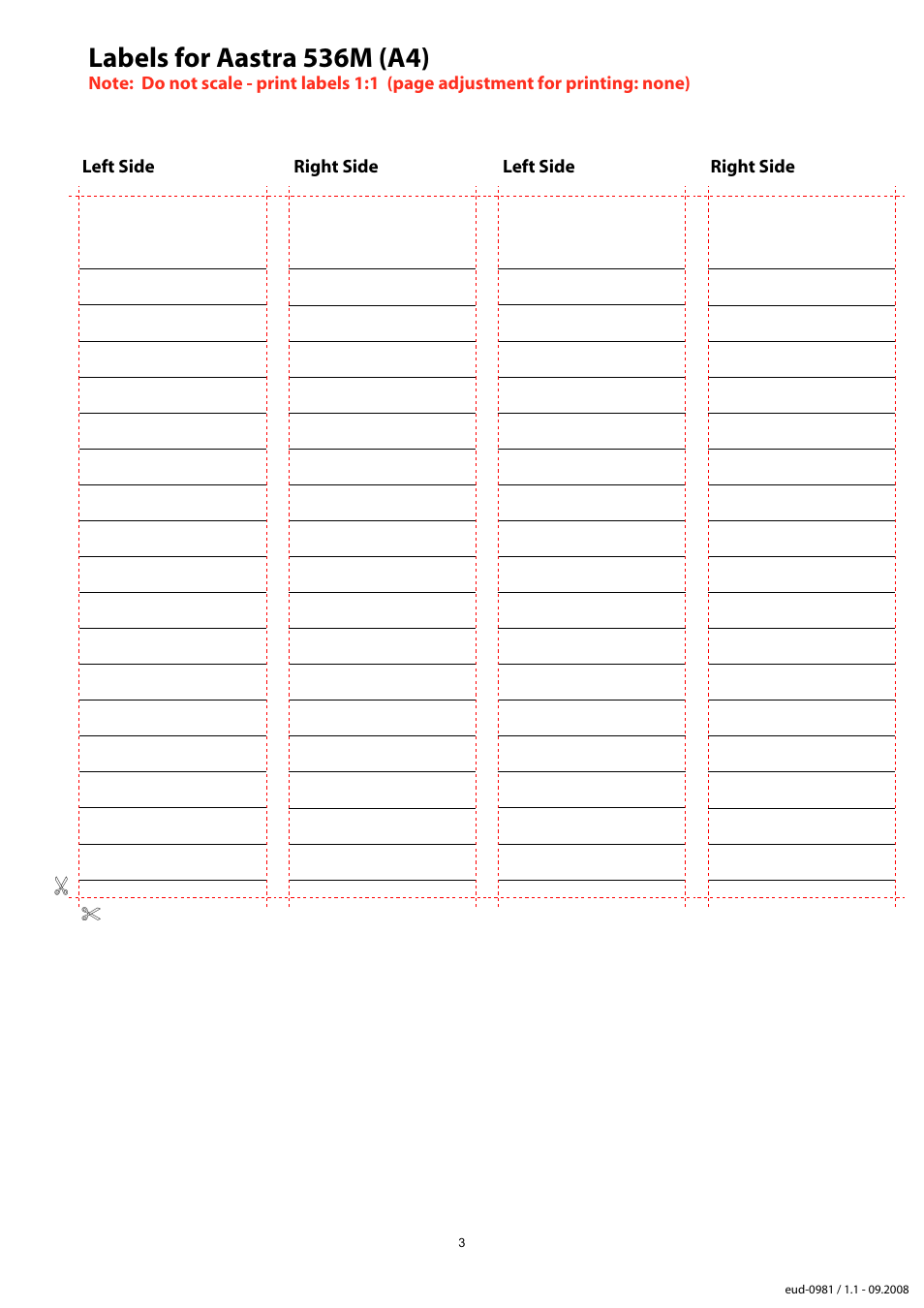 Labels for aastra 536m (a4), Labels for aastra 536m | Aastra Telecom Aastra 5xi User Manual | Page 4 / 9