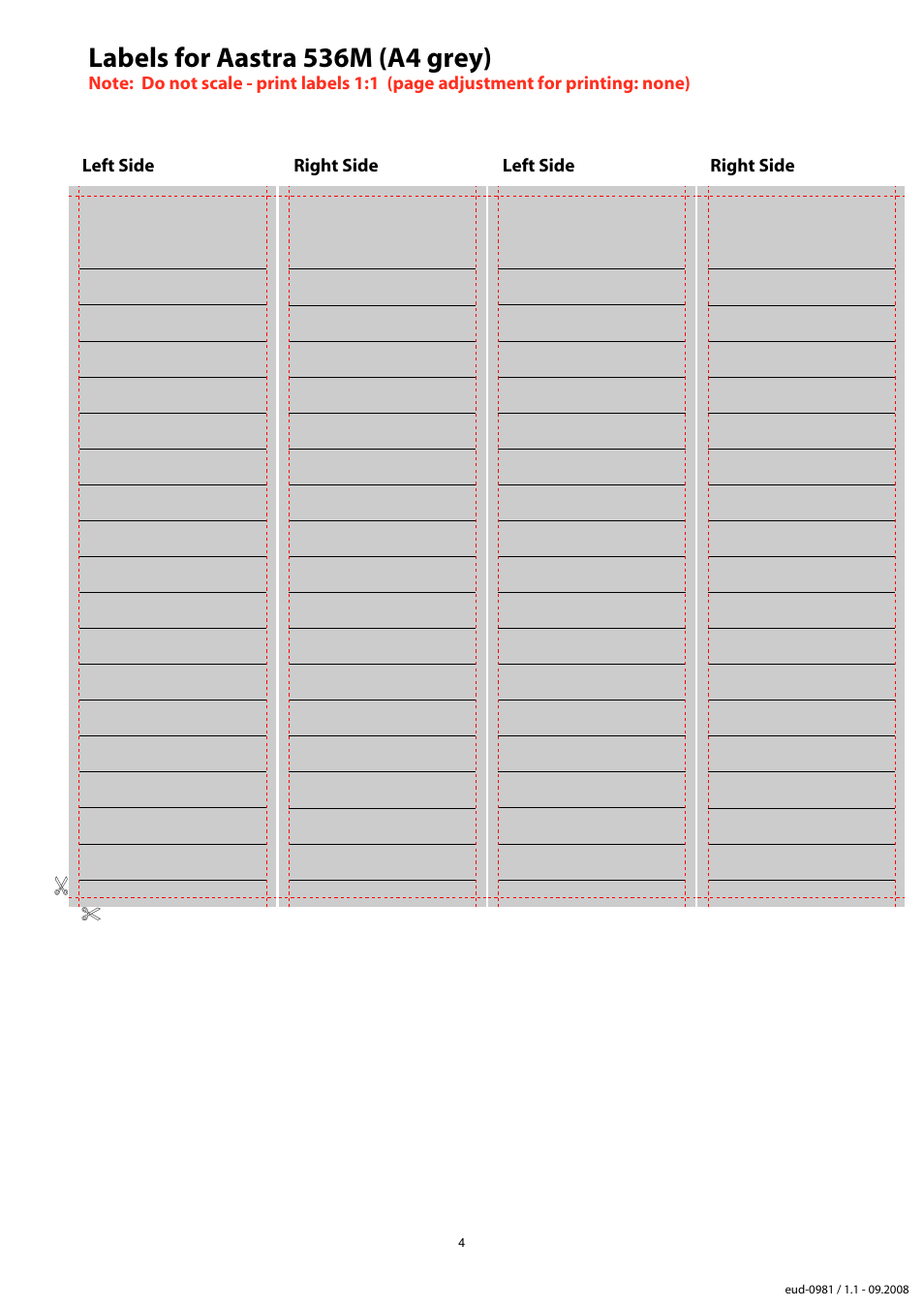 Labels for aastra 536m (a4 grey), Labels for aastra 536m (grey) | Aastra Telecom Aastra 5xi User Manual | Page 5 / 9