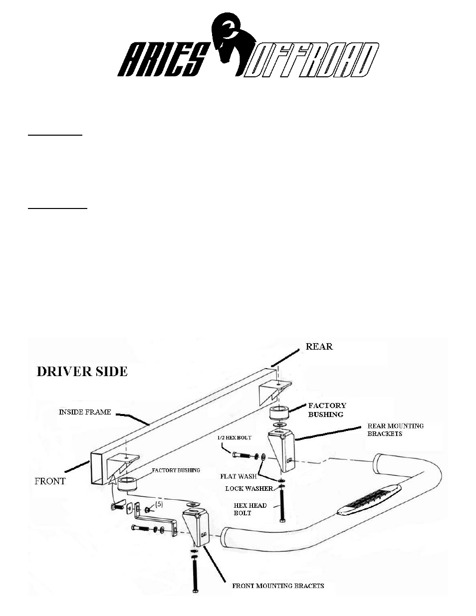 Aries Automotive 205010-2 User Manual | 1 page