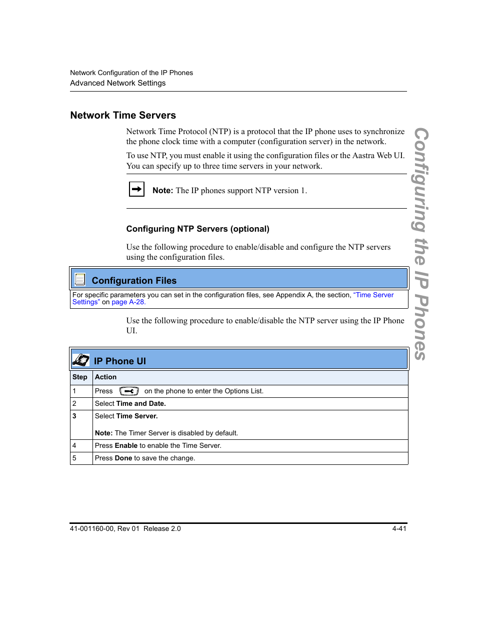 Network time servers, Network time servers -41, Configuring the ip phones | Aastra Telecom SISIP 57I CT User Manual | Page 107 / 602