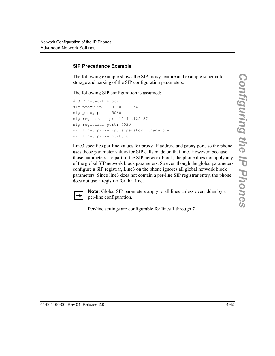 Sip precedence example, Configuring the ip phones | Aastra Telecom SISIP 57I CT User Manual | Page 111 / 602