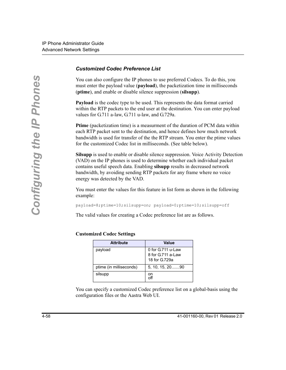 Customized codec preference list, Configuring the ip phones | Aastra Telecom SISIP 57I CT User Manual | Page 124 / 602