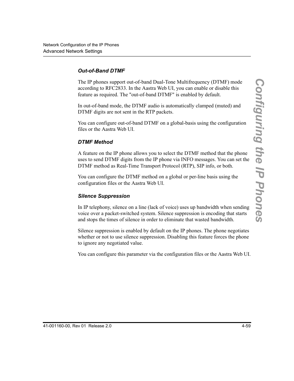 Out-of-band dtmf, Dtmf method, Silence suppression | Configuring the ip phones | Aastra Telecom SISIP 57I CT User Manual | Page 125 / 602