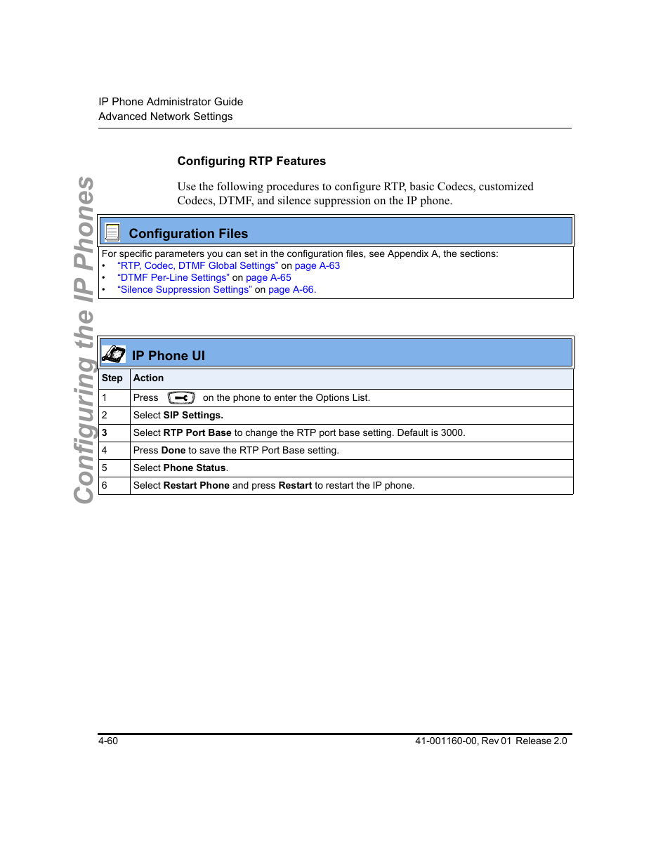 Configuring rtp features, Configuring the ip phones | Aastra Telecom SISIP 57I CT User Manual | Page 126 / 602