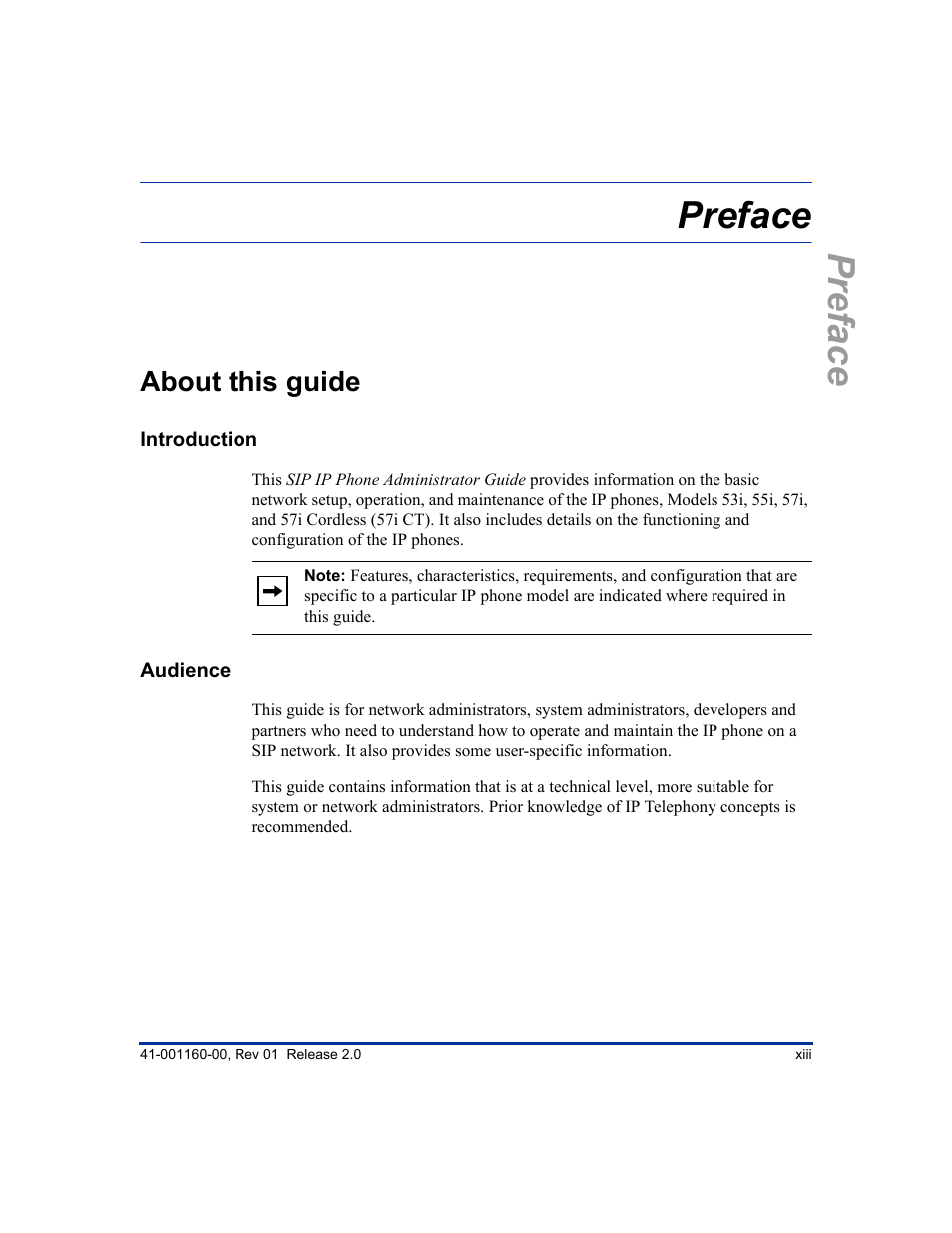 Preface, About this guide, Introduction | Audience | Aastra Telecom SISIP 57I CT User Manual | Page 13 / 602