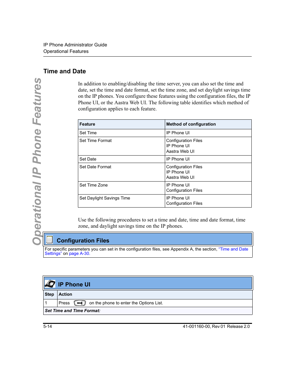 Time and date, Time and date -14, Operational ip phone features | Aastra Telecom SISIP 57I CT User Manual | Page 142 / 602