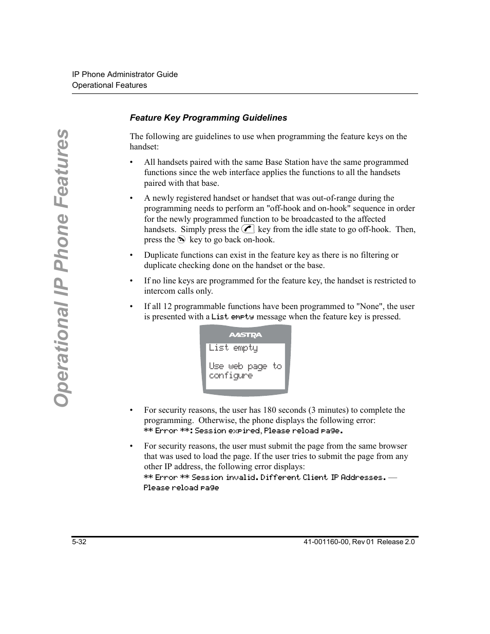 Feature key programming guidelines, Operational ip phone features | Aastra Telecom SISIP 57I CT User Manual | Page 160 / 602