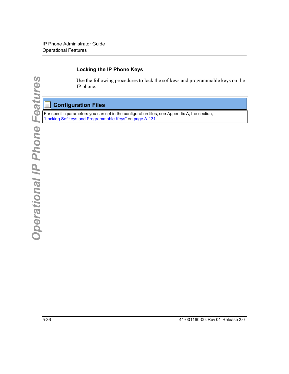 Locking the ip phone keys, Operational ip phone features | Aastra Telecom SISIP 57I CT User Manual | Page 164 / 602