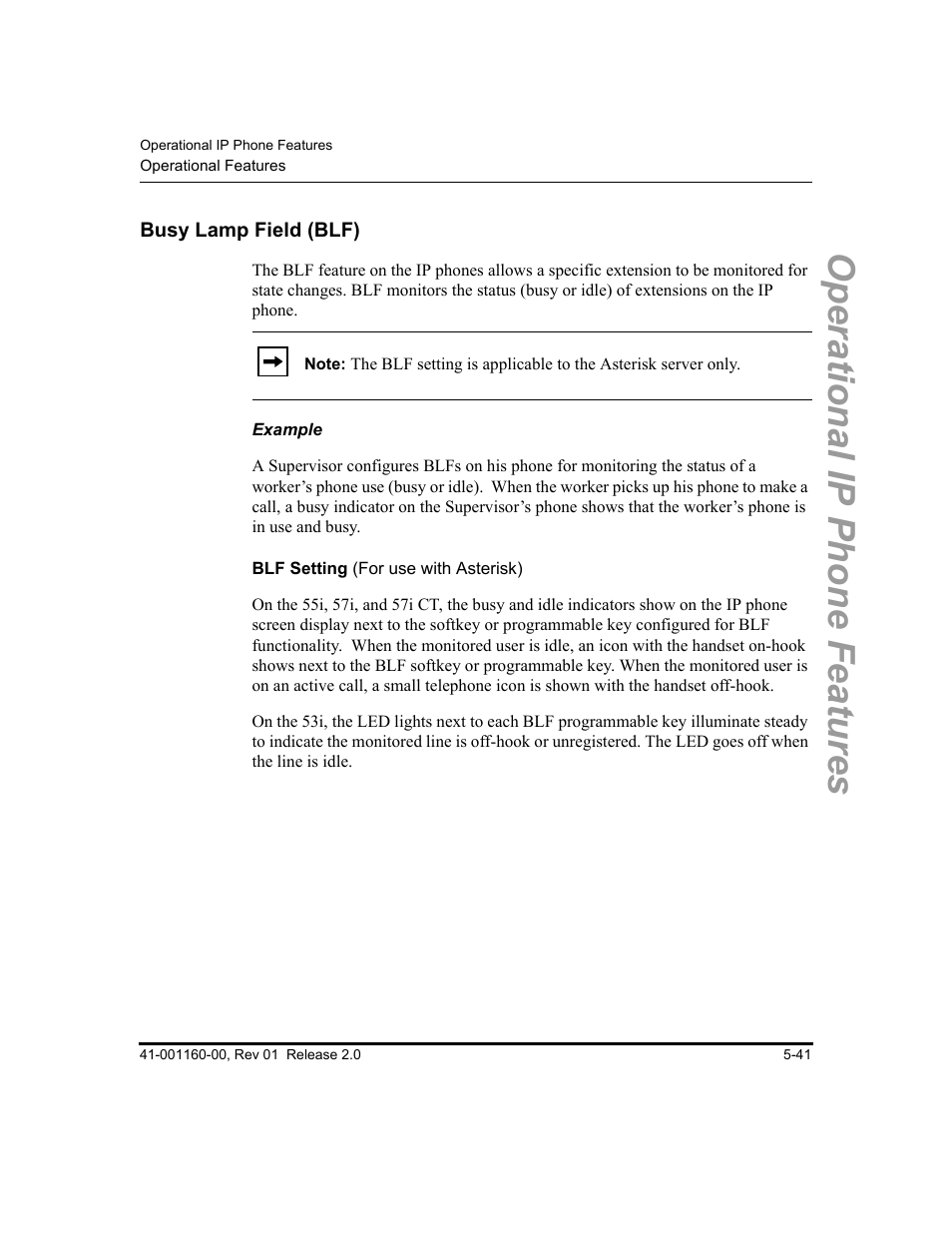 Busy lamp field (blf), Example, Blf setting (for use with asterisk) | Busy lamp field (blf) -41, Operational ip phone features | Aastra Telecom SISIP 57I CT User Manual | Page 169 / 602