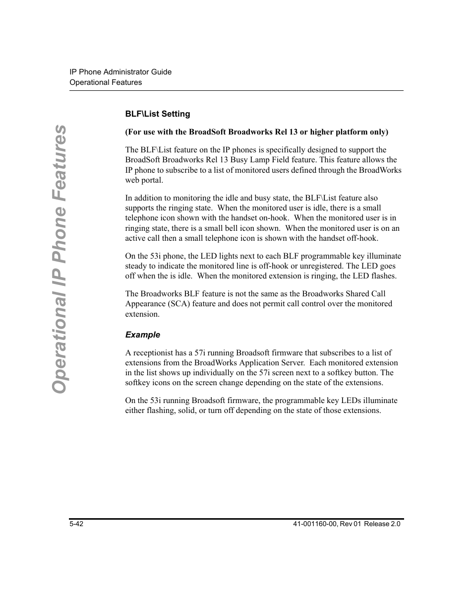 Blf\list setting, Example, Operational ip phone features | Aastra Telecom SISIP 57I CT User Manual | Page 170 / 602