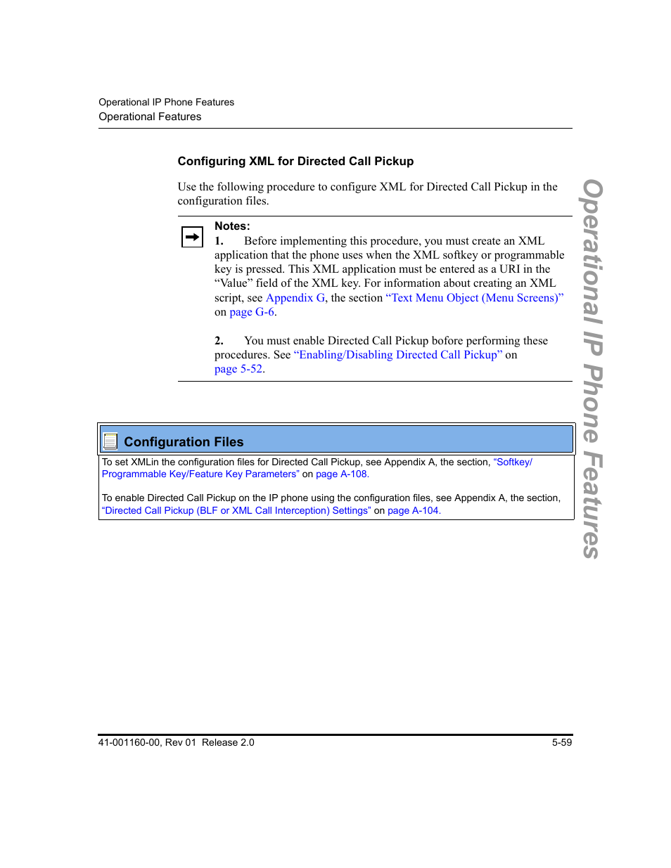 Configuring xml for directed call pickup, Operational ip phone features | Aastra Telecom SISIP 57I CT User Manual | Page 187 / 602
