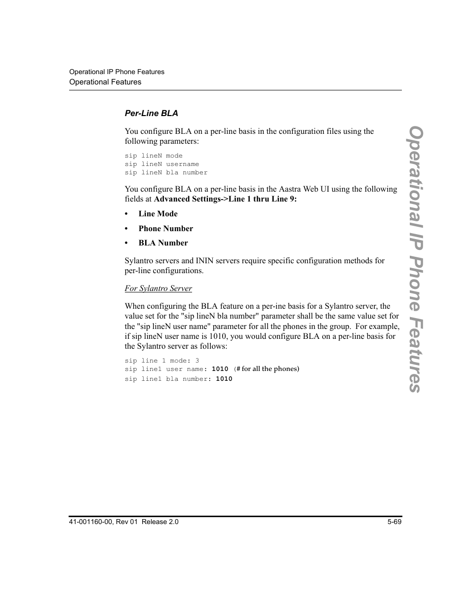 Per-line bla, Operational ip phone features | Aastra Telecom SISIP 57I CT User Manual | Page 197 / 602