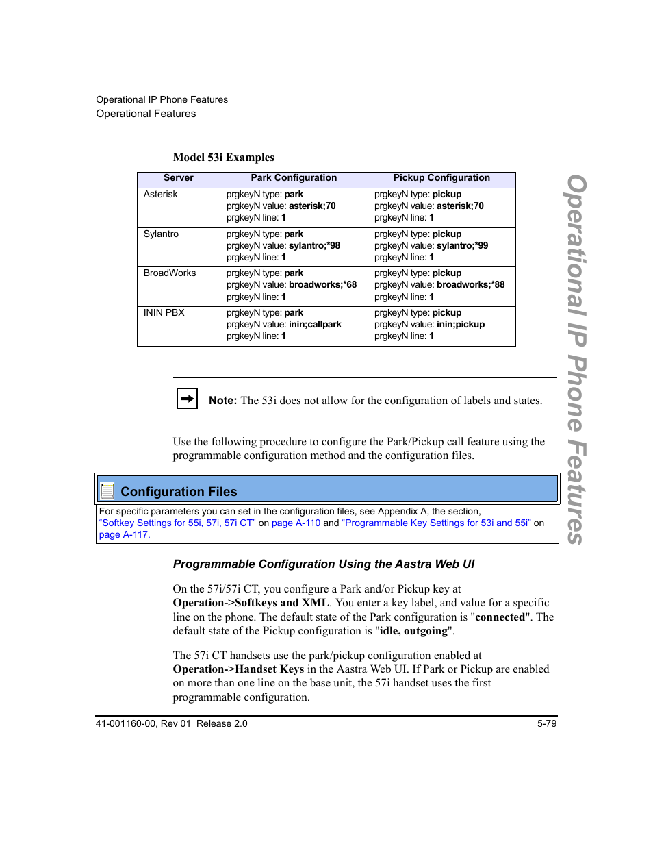 Programmable configuration using the aastra web ui, Operational ip phone features | Aastra Telecom SISIP 57I CT User Manual | Page 207 / 602