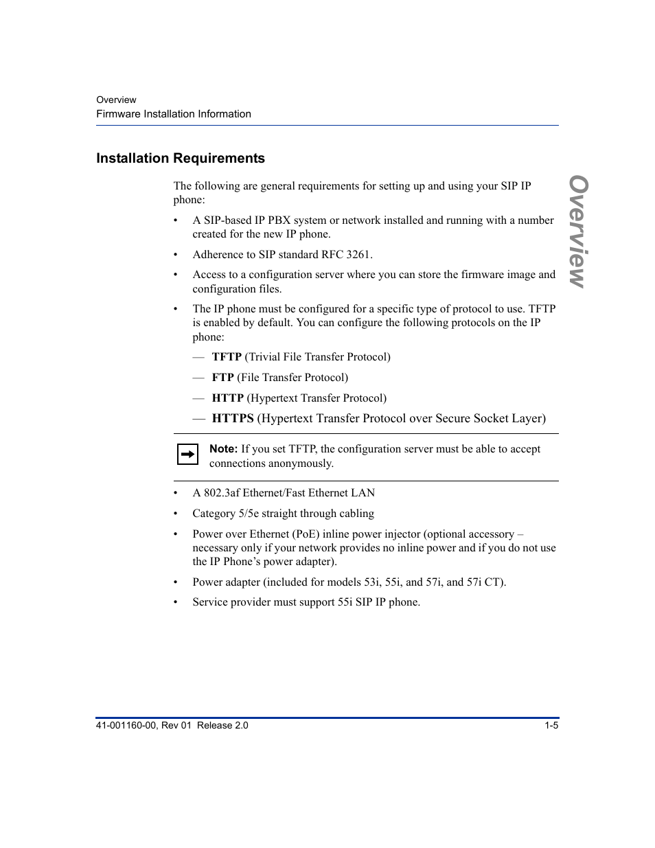 Installation requirements, Installation requirements -5, Overview | Aastra Telecom SISIP 57I CT User Manual | Page 21 / 602