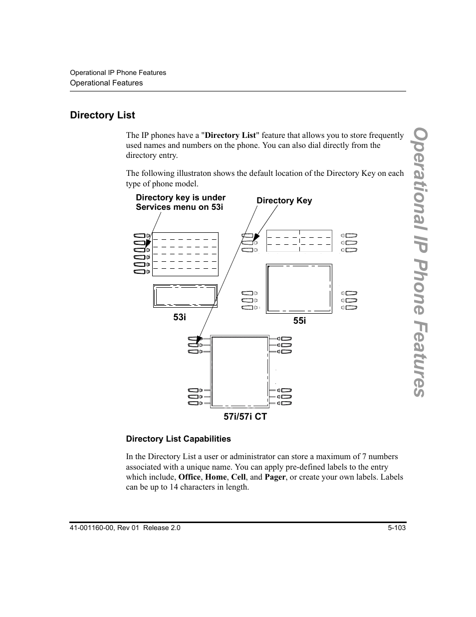 Directory list, Directory list capabilities, Directory list -103 | Directory list, see the section, Operational ip phone features | Aastra Telecom SISIP 57I CT User Manual | Page 231 / 602