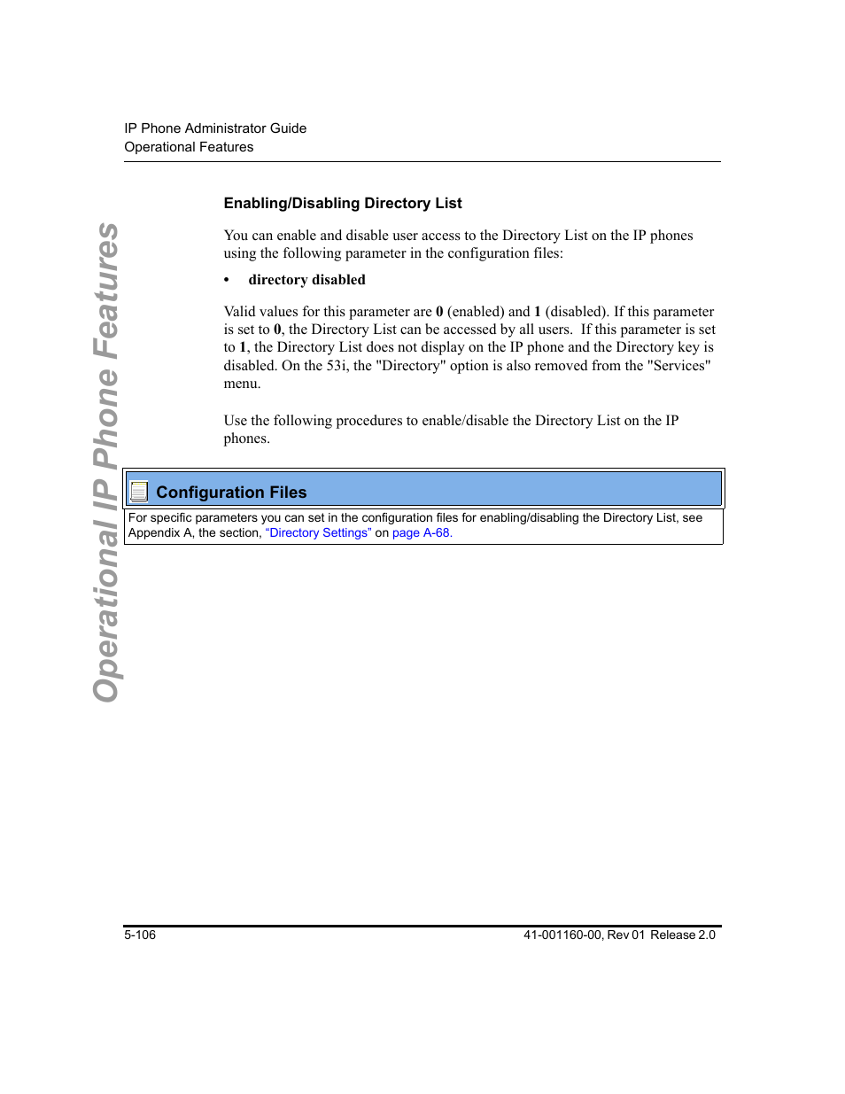 Enabling/disabling directory list, Operational ip phone features | Aastra Telecom SISIP 57I CT User Manual | Page 234 / 602