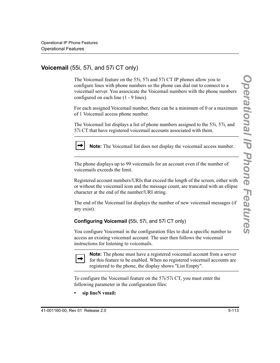 Voicemail (55i, 57i, and 57i ct only), Configuring voicemail (55i, 57i, and 57i ct only), Voicemail (55i, 57i, and 57i ct only) -113 | Tion, Operational ip phone features | Aastra Telecom SISIP 57I CT User Manual | Page 241 / 602