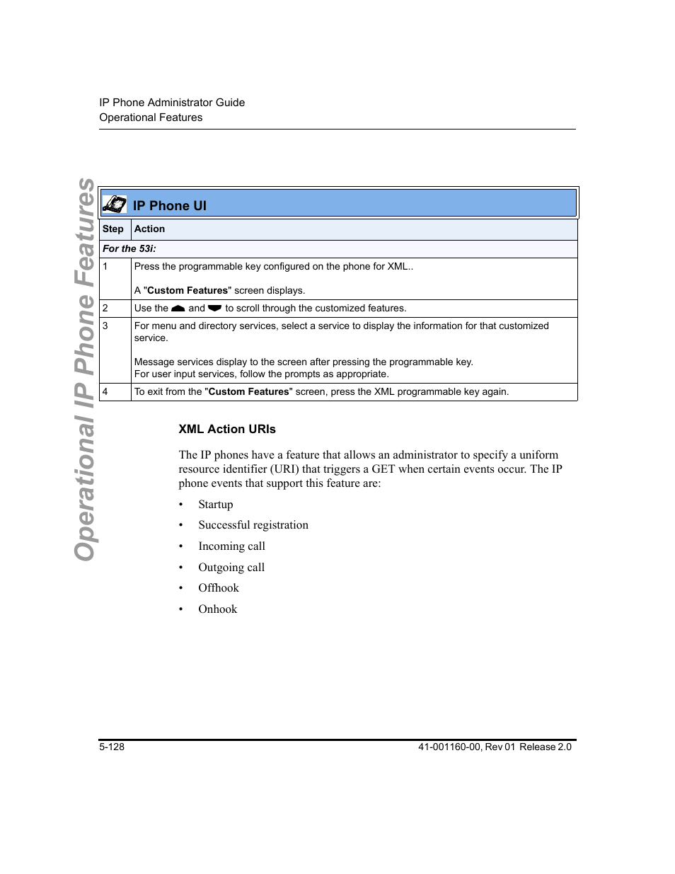 Xml action uris, Operational ip phone features | Aastra Telecom SISIP 57I CT User Manual | Page 256 / 602