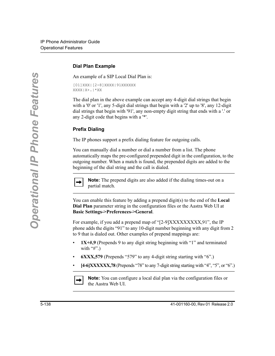 Dial plan example, Prefix dialing, Operational ip phone features | Aastra Telecom SISIP 57I CT User Manual | Page 266 / 602