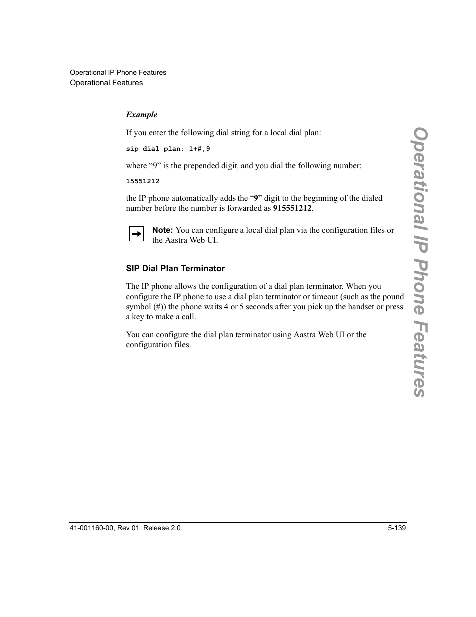 Sip dial plan terminator, Operational ip phone features | Aastra Telecom SISIP 57I CT User Manual | Page 267 / 602