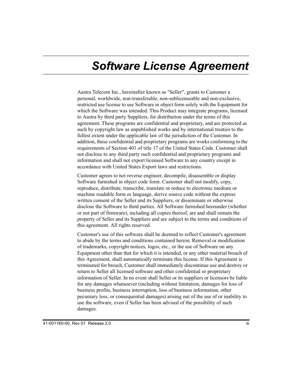 Software license agreement | Aastra Telecom SISIP 57I CT User Manual | Page 3 / 602