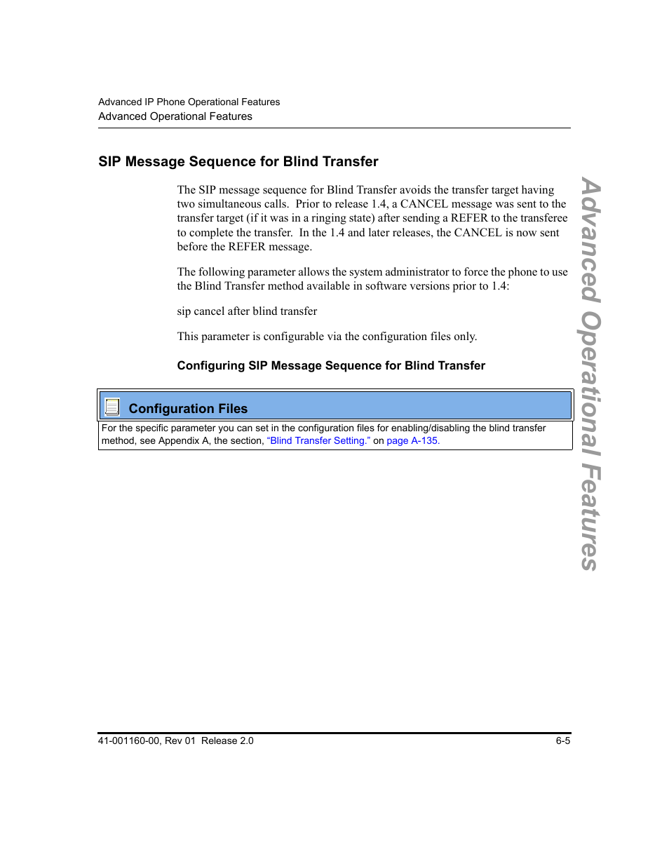 Sip message sequence for blind transfer, Sip message sequence for blind transfer -5, Advanced operational features | Aastra Telecom SISIP 57I CT User Manual | Page 303 / 602