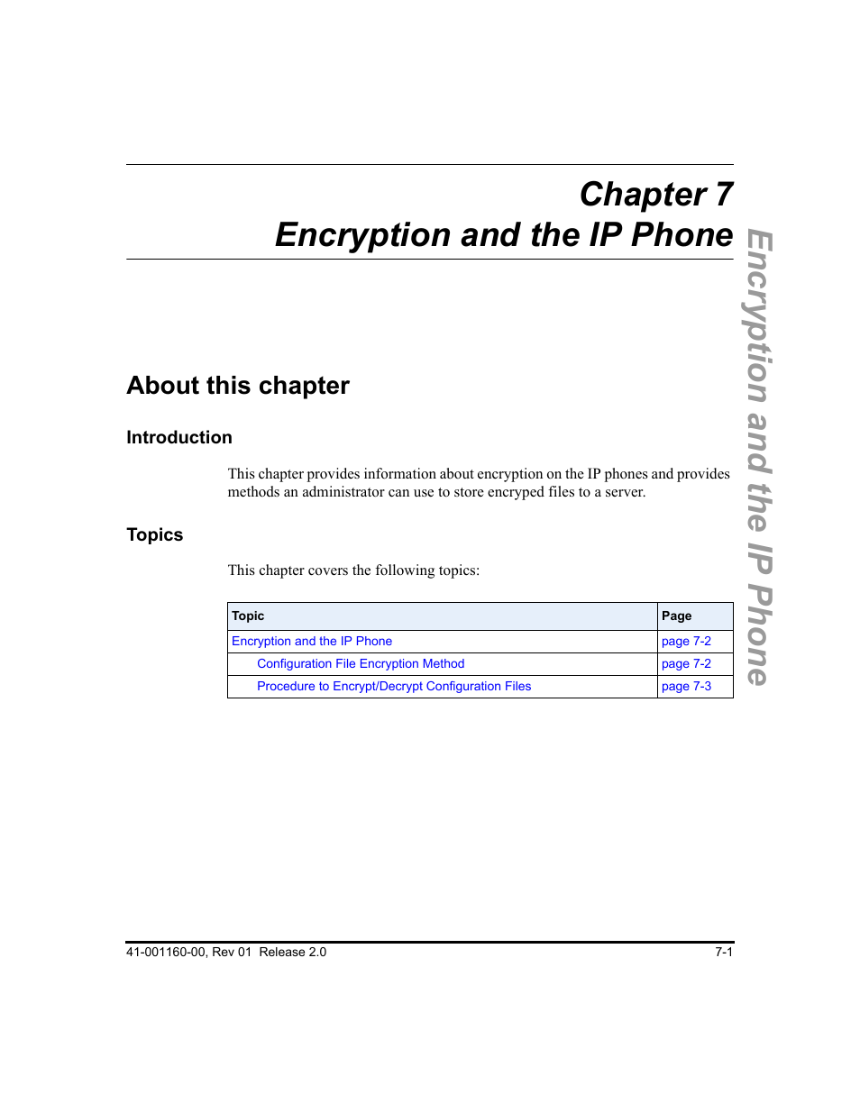Chapter 7 encryption and the ip phone, About this chapter, About this chapter -1 | Chapter 7 | Aastra Telecom SISIP 57I CT User Manual | Page 309 / 602