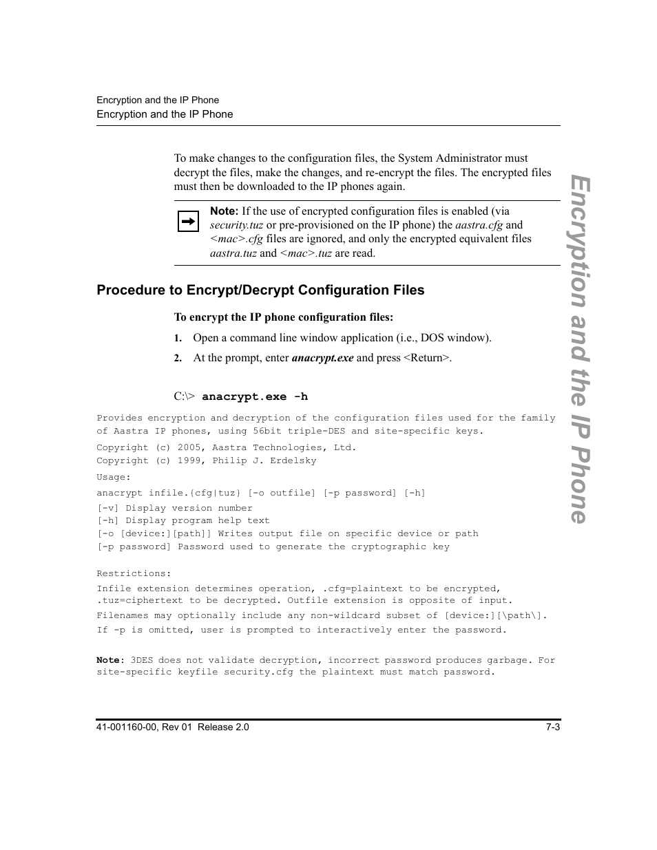 Procedure to encrypt/decrypt configuration files, Encryption and the ip phone | Aastra Telecom SISIP 57I CT User Manual | Page 311 / 602