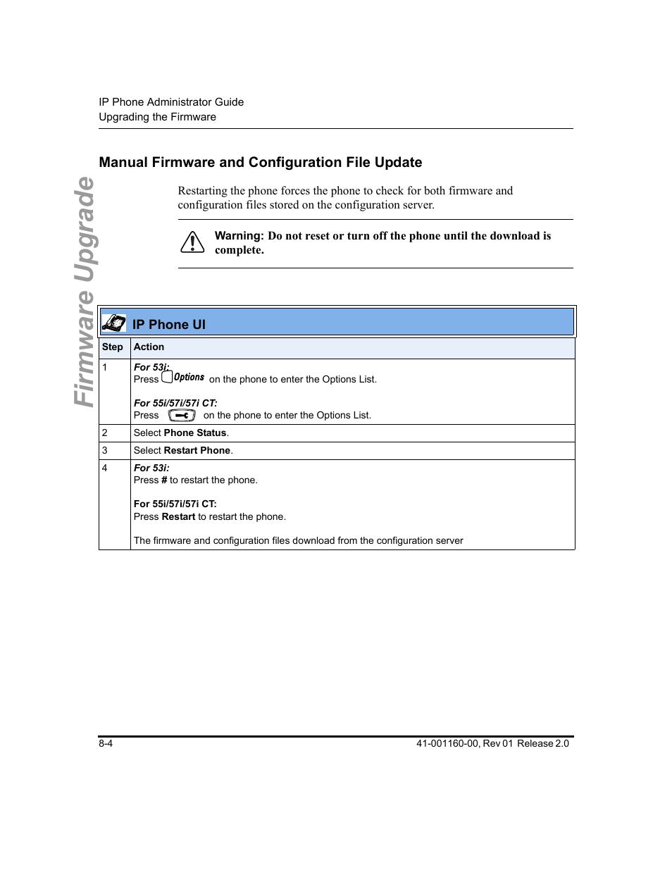 Manual firmware and configuration file update, Manual firmware and configuration file update -4, Firmware upgrade | Aastra Telecom SISIP 57I CT User Manual | Page 318 / 602