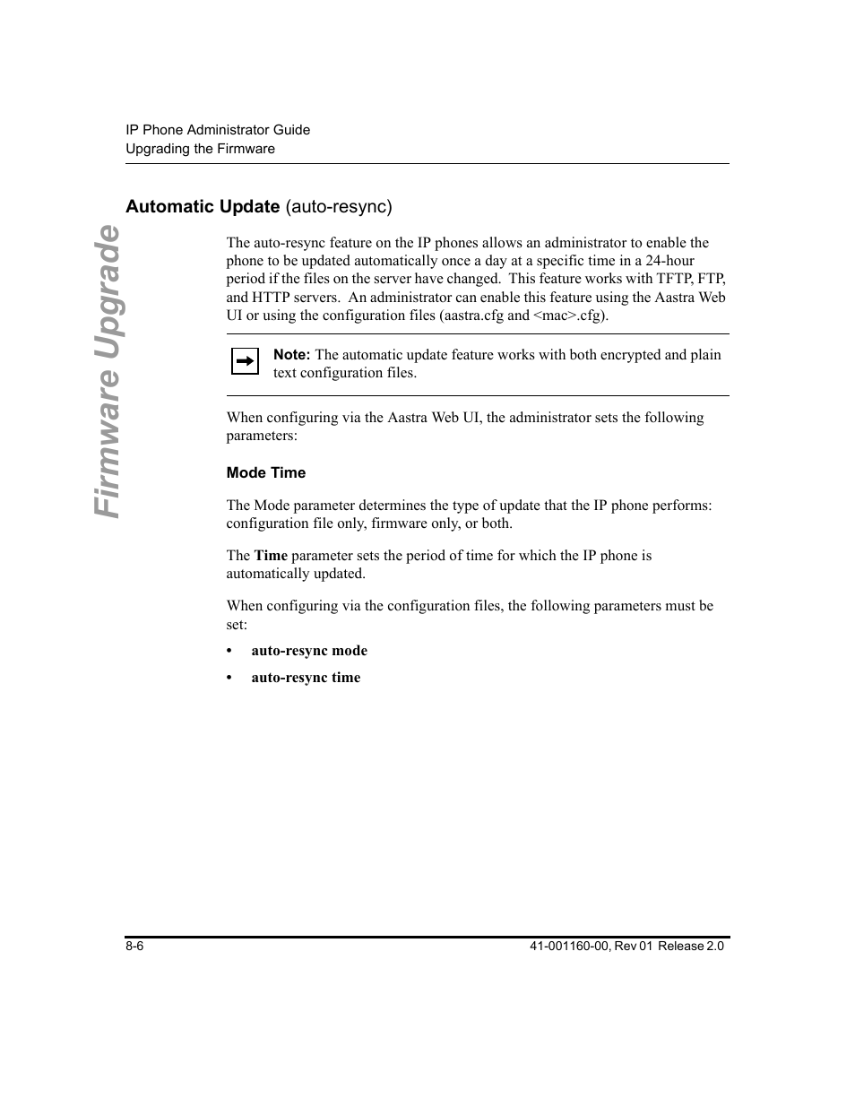 Automatic update (auto-resync), Mode time, Automatic update (auto-resync) -6 | Firmware upgrade | Aastra Telecom SISIP 57I CT User Manual | Page 320 / 602