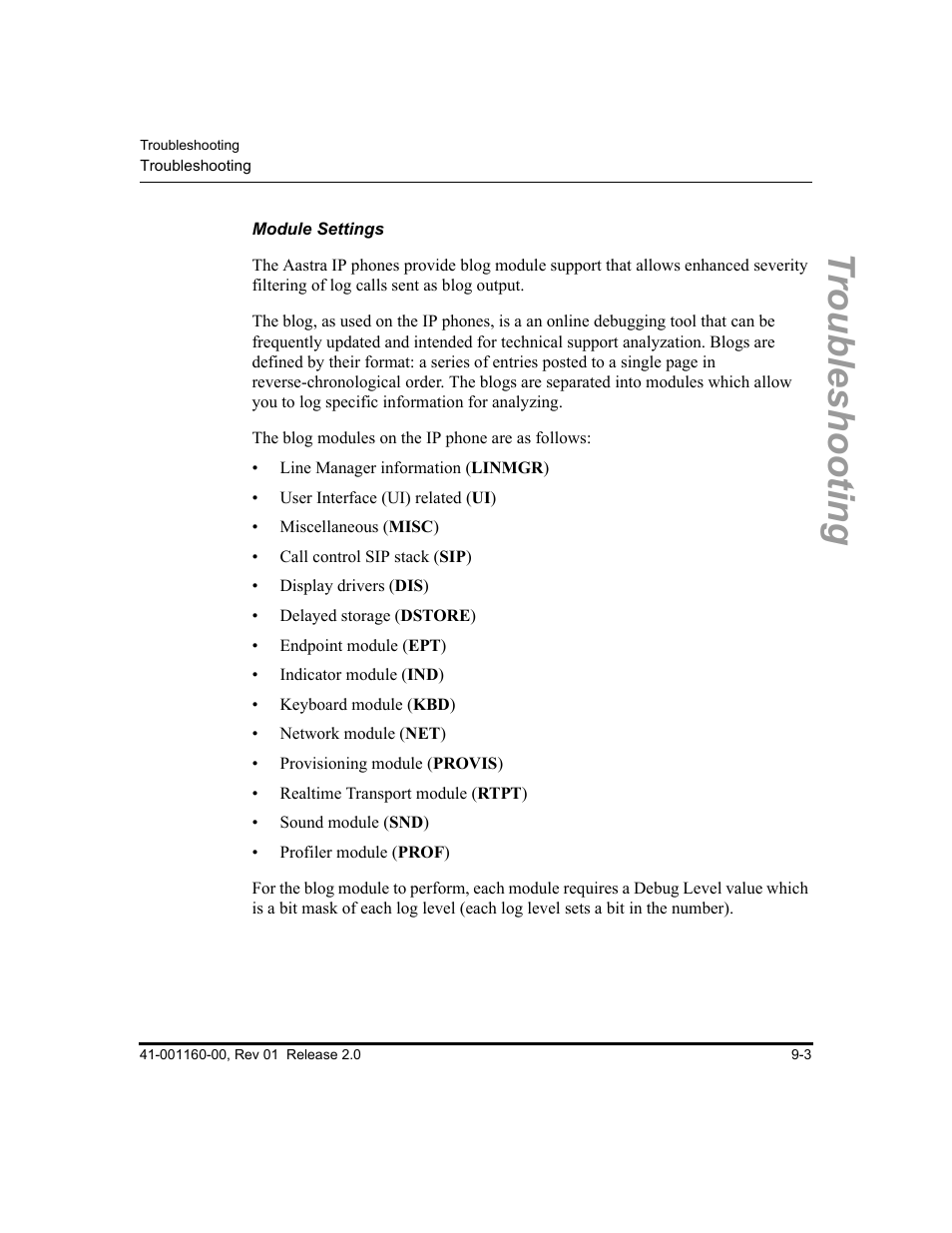 Module settings, Troubleshooting | Aastra Telecom SISIP 57I CT User Manual | Page 327 / 602