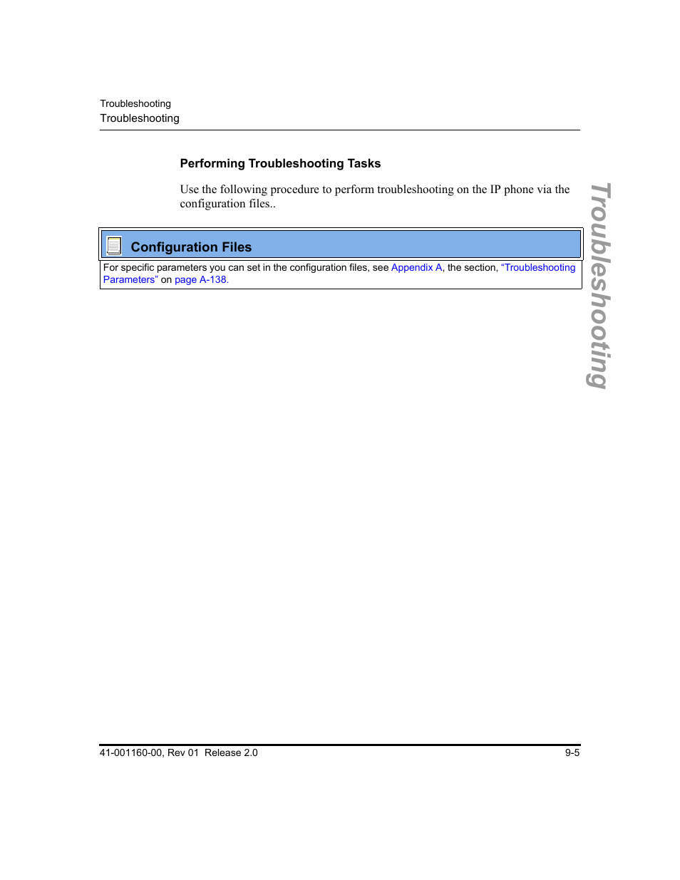 Performing troubleshooting tasks, Troubleshooting | Aastra Telecom SISIP 57I CT User Manual | Page 329 / 602