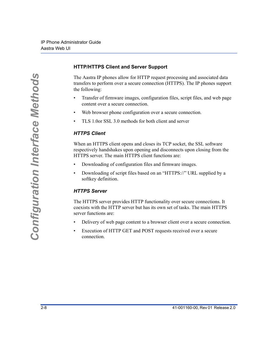 Http/https client and server support, Https client, Https server | Configuration interface methods | Aastra Telecom SISIP 57I CT User Manual | Page 34 / 602