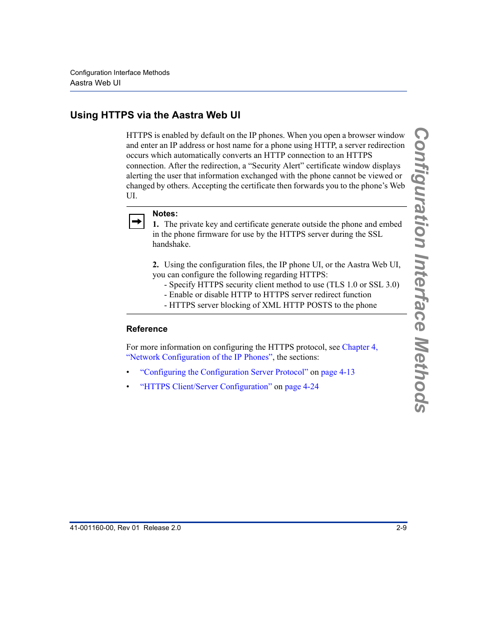 Using https via the aastra web ui, Reference, Using https via the aastra web ui -9 | Configuration interface methods | Aastra Telecom SISIP 57I CT User Manual | Page 35 / 602