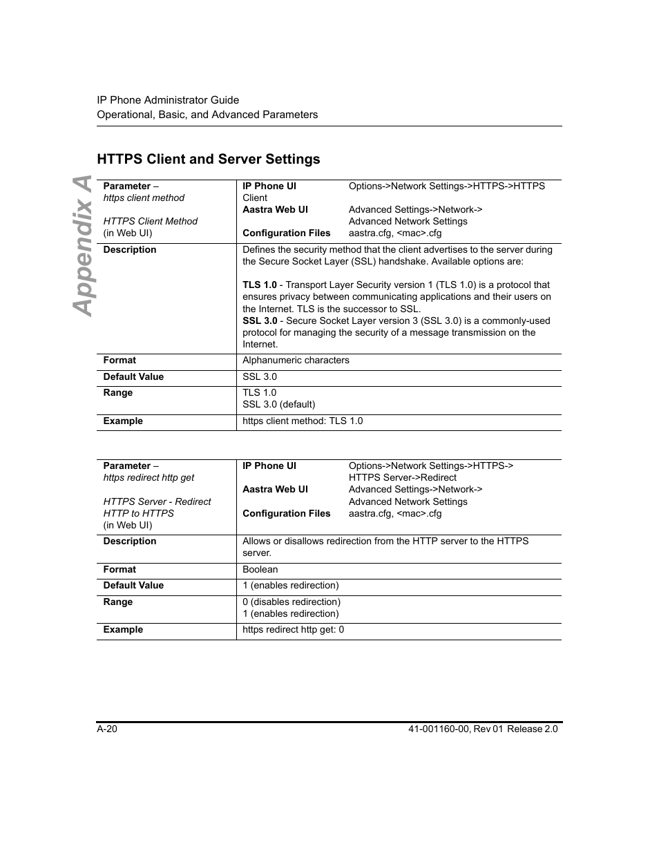 Https client and server settings, Https client, And server settings | Appendix a | Aastra Telecom SISIP 57I CT User Manual | Page 362 / 602