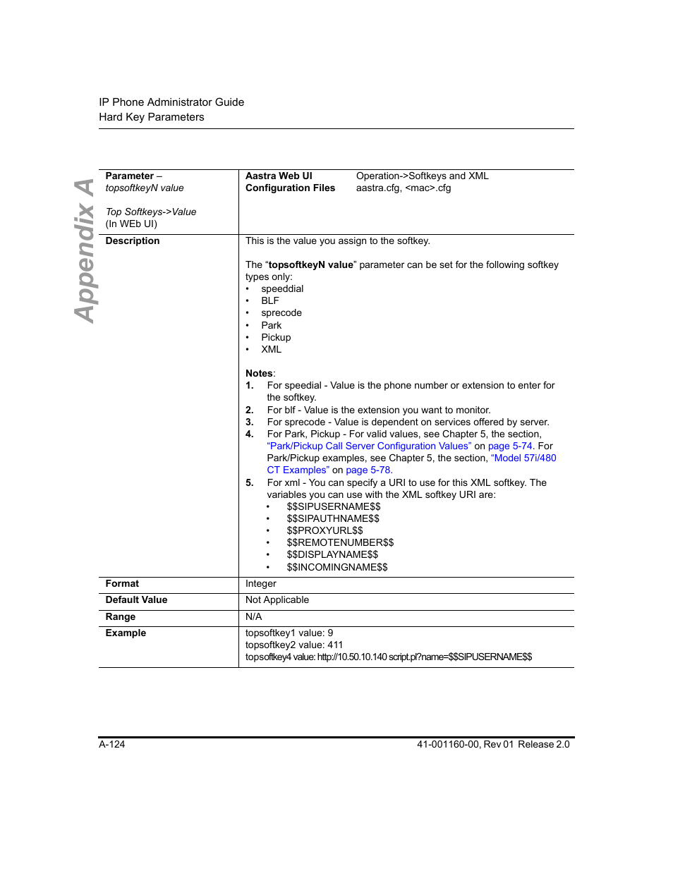 Appendix a | Aastra Telecom SISIP 57I CT User Manual | Page 466 / 602