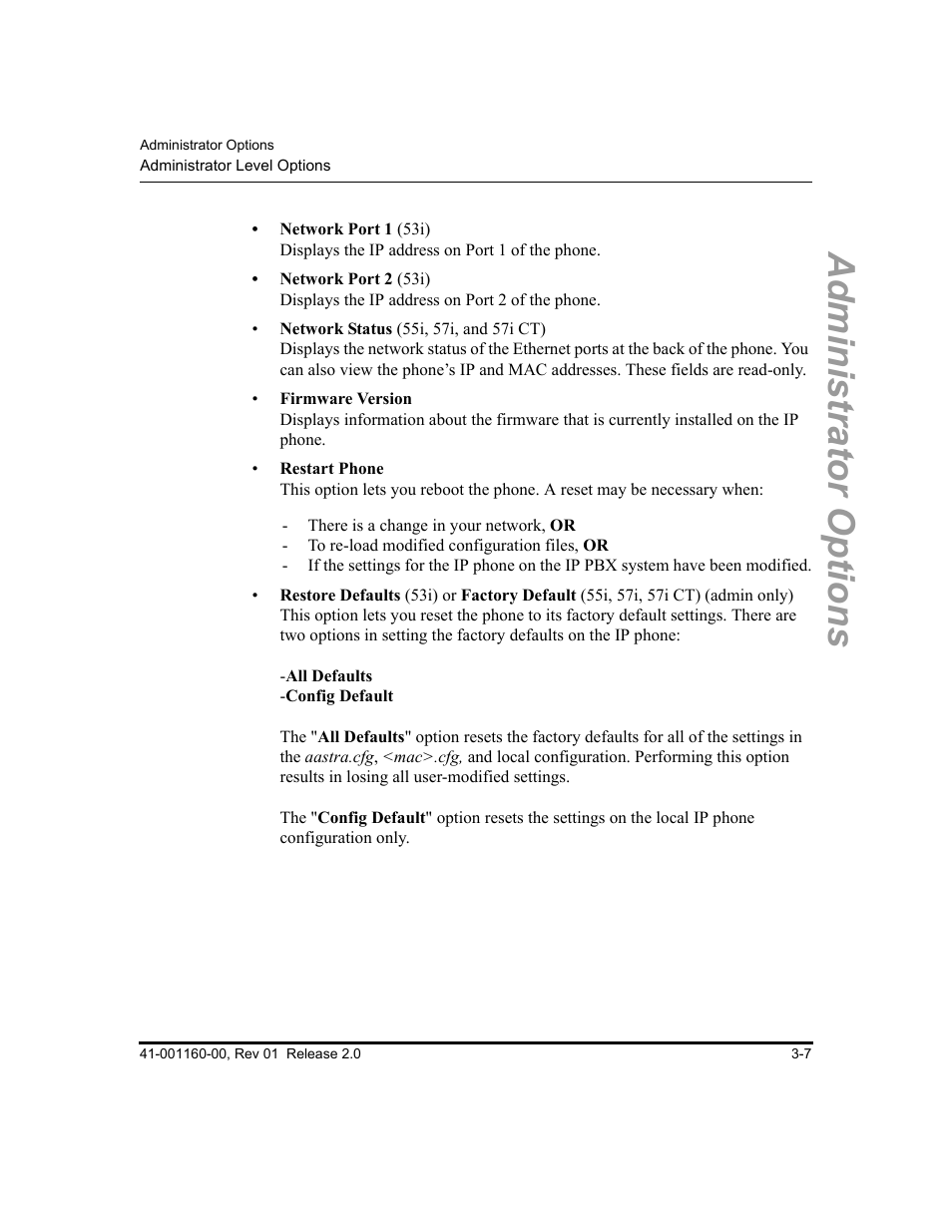 Administrator options | Aastra Telecom SISIP 57I CT User Manual | Page 47 / 602