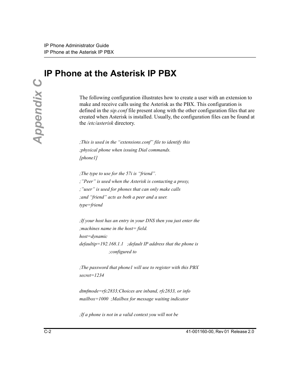 Ip phone at the asterisk ip pbx, Appendix c | Aastra Telecom SISIP 57I CT User Manual | Page 488 / 602