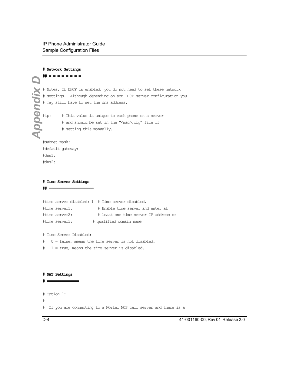 Appendix d | Aastra Telecom SISIP 57I CT User Manual | Page 494 / 602