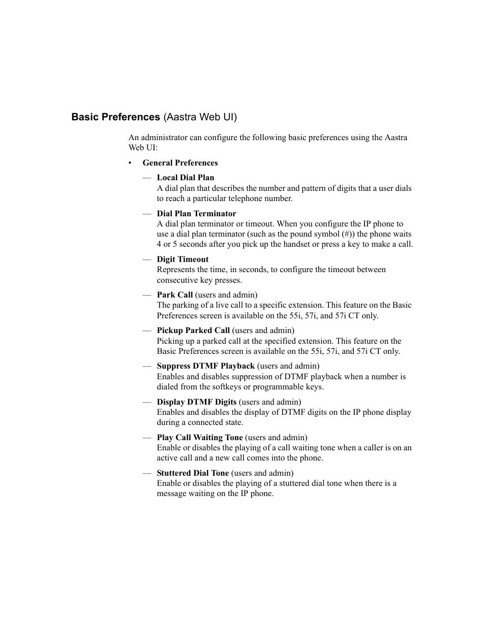 Basic preferences (aastra web ui), Basic preferences (aastra web ui) -10 | Aastra Telecom SISIP 57I CT User Manual | Page 50 / 602