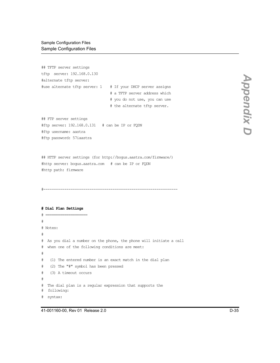 Appendix d | Aastra Telecom SISIP 57I CT User Manual | Page 525 / 602