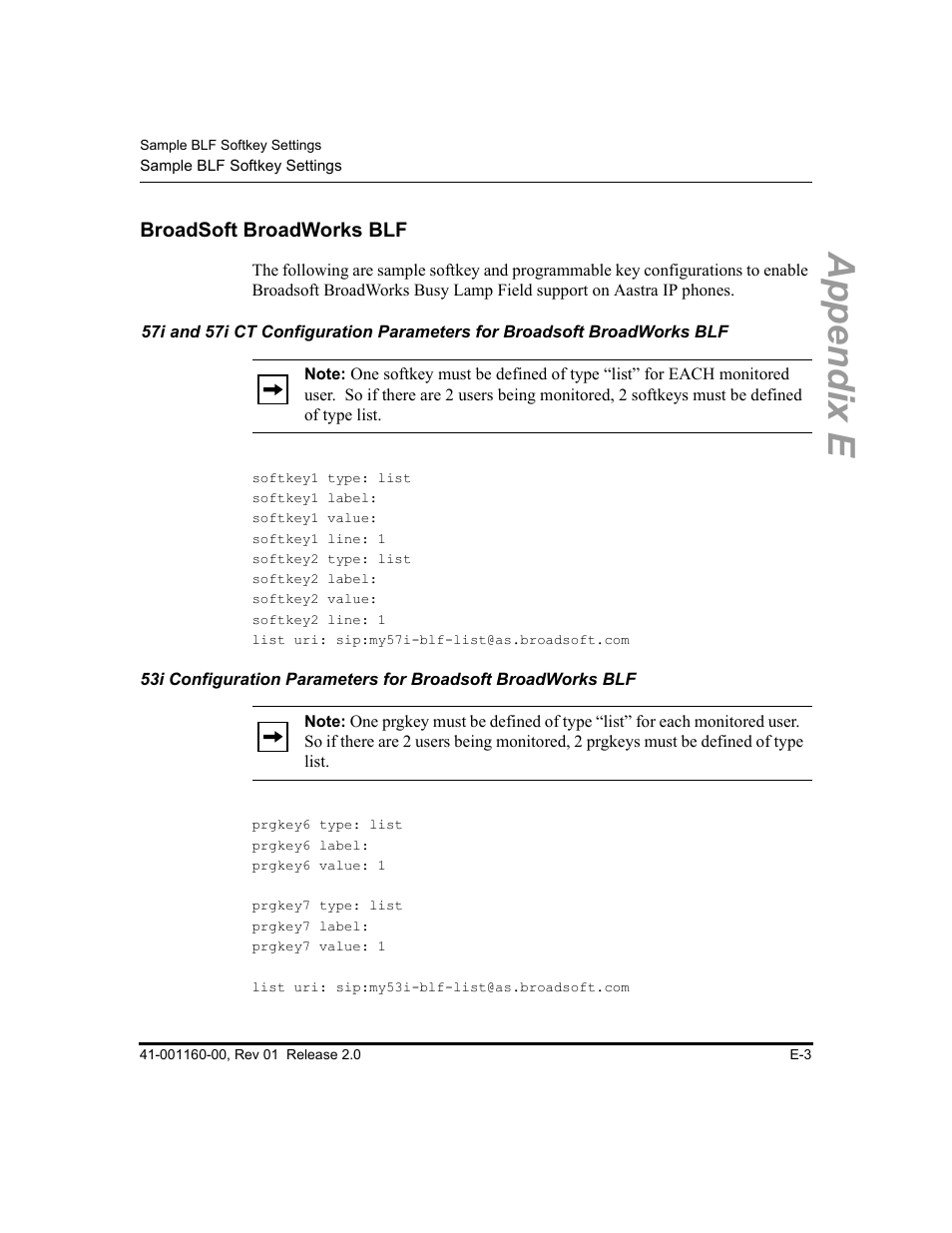 Broadsoft broadworks blf, Appendix e | Aastra Telecom SISIP 57I CT User Manual | Page 535 / 602