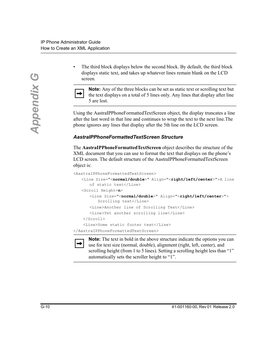 Aastraipphoneformattedtextscreen structure, Appendix g | Aastra Telecom SISIP 57I CT User Manual | Page 550 / 602